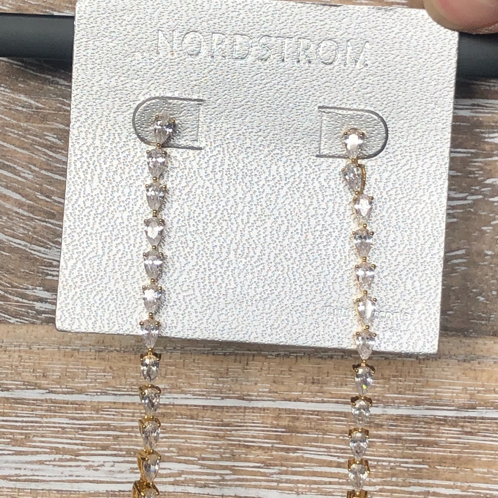 New Nordstrom gold cubic zirconia drop earrings - Picture 2 of 7